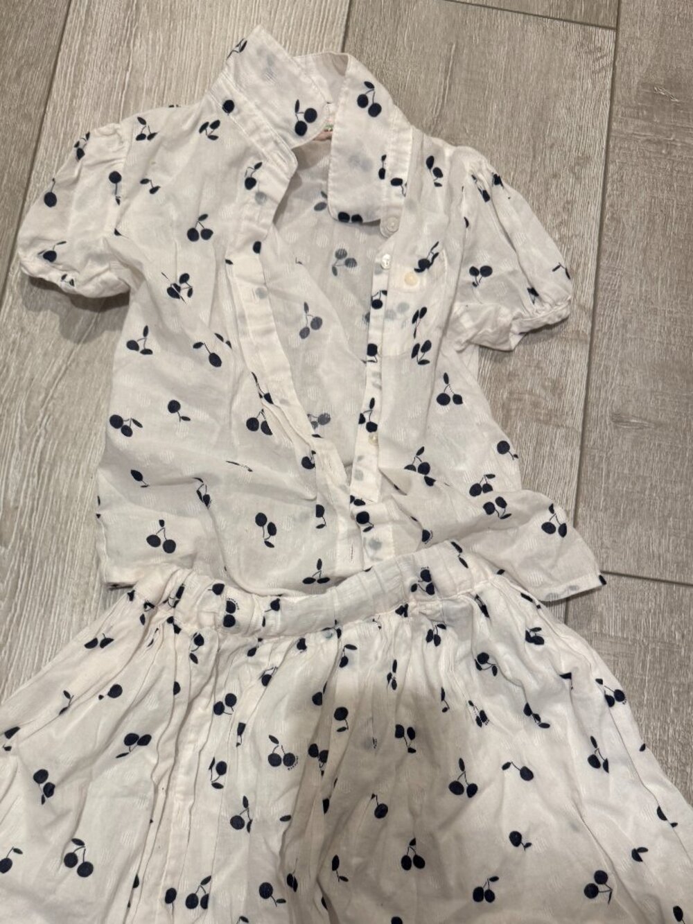 Bonpoint Cherry Print Dress 6A Navy White Button-Front Tiered